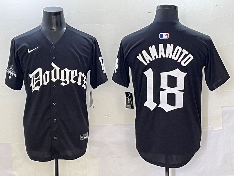 Men 2025 Los Angeles Dodgers #18 Yamamoto Black Seventh generation Joint Name Nike MLB Jersey style 2->los angeles dodgers->MLB Jersey